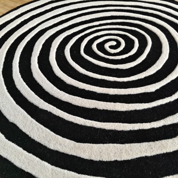Hand tufted Spiral Abstract Rug designed for modern and minimalist interiors.