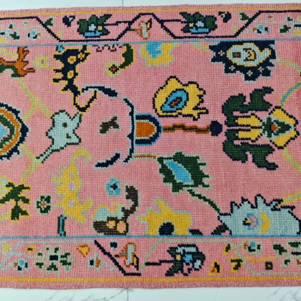Pink Floral Hand Knotted Wool Rug with Persian-inspired botanical design and premium handcrafted wool construction.