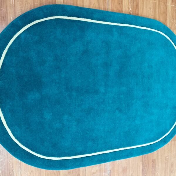 Teal Hand Tufted Wool Rug with Minimalist Oval Design